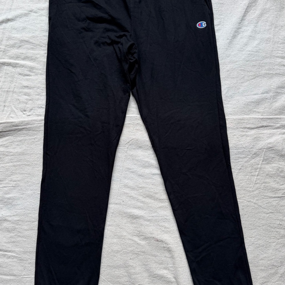 Champion Men Black Logo Jogger Pants Small 100% Cotton Drawstring Elastic Waist